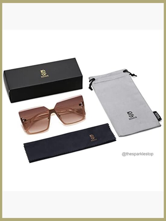 Metal Frame Square Oversized Rimless Sunglasses UV400 Protection
